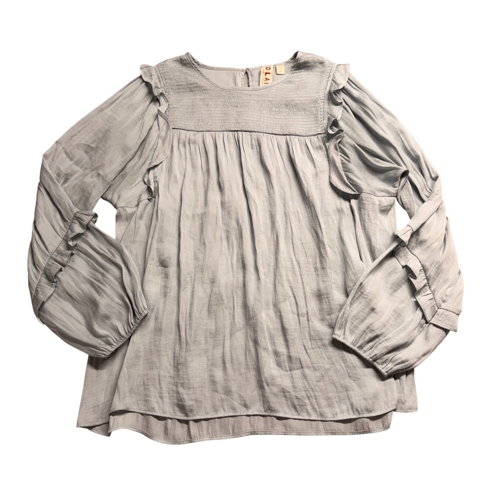 Dolan Left Coast Collection Smocked Ruffle Blouse Blue Long Sleeve Top M